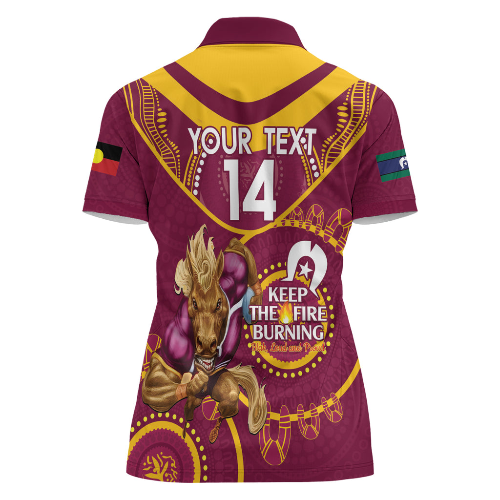 Custom NRL Broncos NAIDOC Week Women Polo Shirt Keep The Fire Burning Indigenous Art