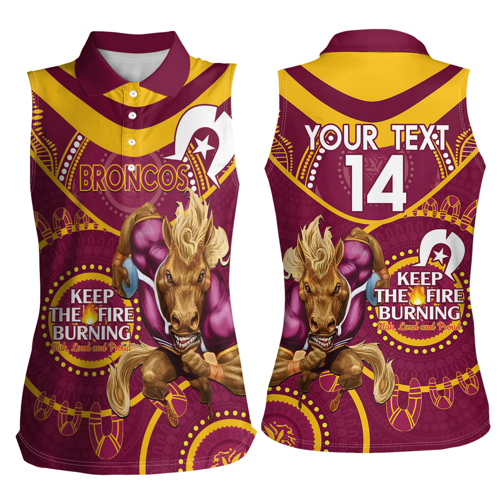 Custom NRL Broncos NAIDOC Week Women Sleeveless Polo Shirt Keep The Fire Burning Indigenous Art