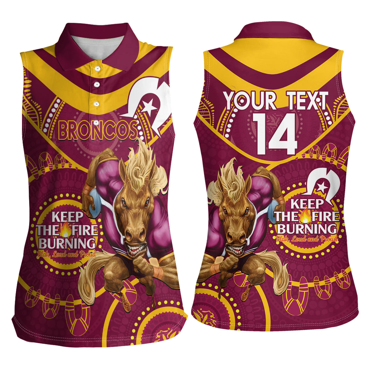 Custom NRL Broncos NAIDOC Week Women Sleeveless Polo Shirt Keep The Fire Burning Indigenous Art