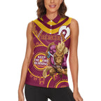 Custom NRL Broncos NAIDOC Week Women Sleeveless Polo Shirt Keep The Fire Burning Indigenous Art