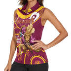 Custom NRL Broncos NAIDOC Week Women Sleeveless Polo Shirt Keep The Fire Burning Indigenous Art