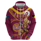 Custom NRL Broncos NAIDOC Week Zip Hoodie Keep The Fire Burning Indigenous Art