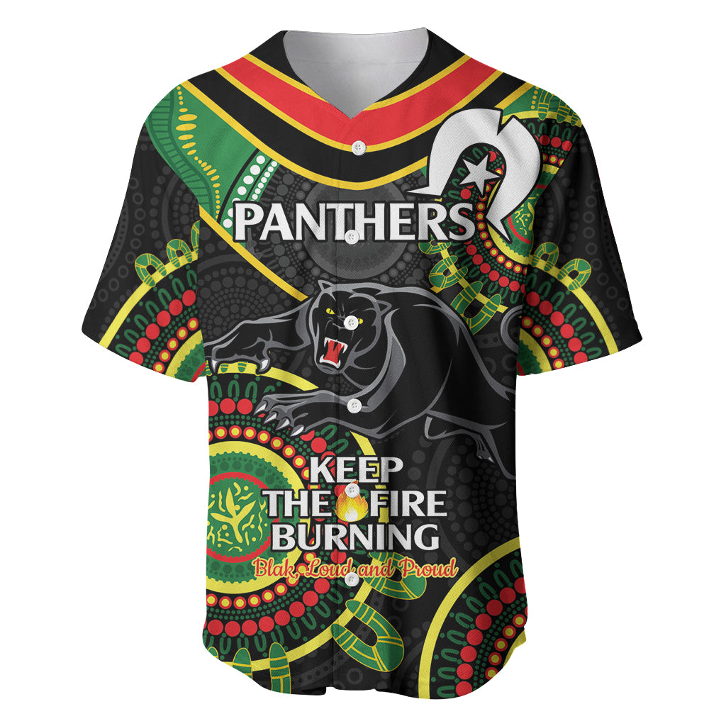 Custom NRL Panthers NAIDOC Week Baseball Jersey Keep The Fire Burning Indigenous Art
