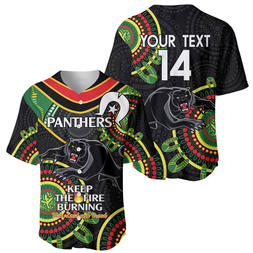 Custom NRL Panthers NAIDOC Week Baseball Jersey Keep The Fire Burning Indigenous Art
