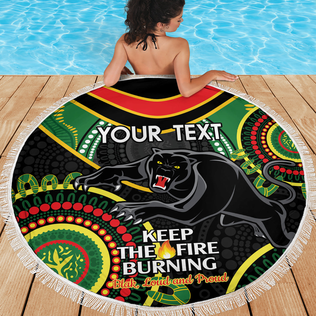 Custom NRL Panthers NAIDOC Week Beach Blanket Keep The Fire Burning Indigenous Art