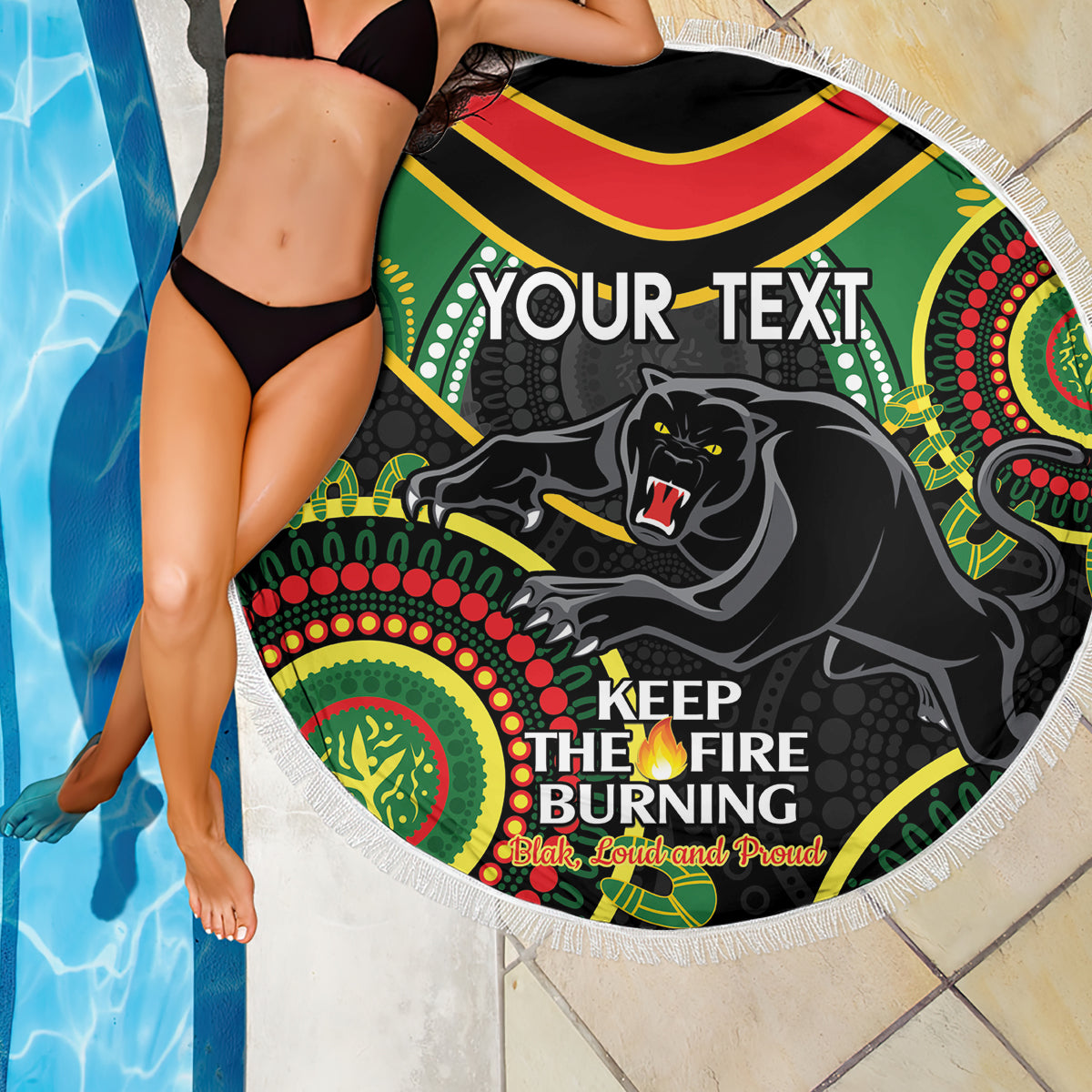 Custom NRL Panthers NAIDOC Week Beach Blanket Keep The Fire Burning Indigenous Art