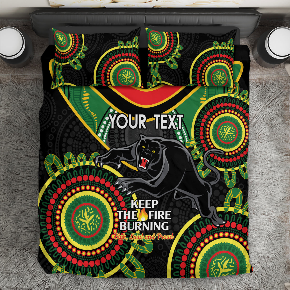 Custom NRL Panthers NAIDOC Week Bedding Set Keep The Fire Burning Indigenous Art