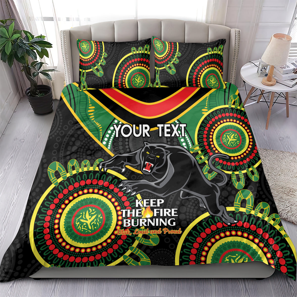 Custom NRL Panthers NAIDOC Week Bedding Set Keep The Fire Burning Indigenous Art