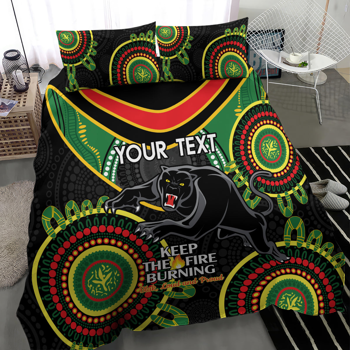 Custom NRL Panthers NAIDOC Week Bedding Set Keep The Fire Burning Indigenous Art