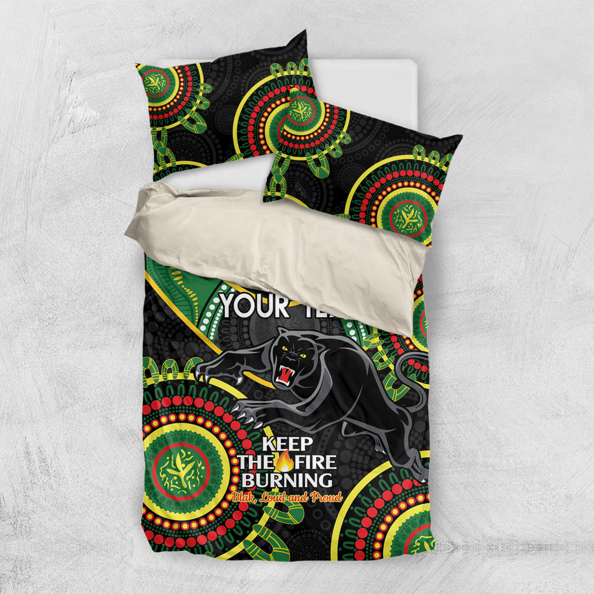 Custom NRL Panthers NAIDOC Week Bedding Set Keep The Fire Burning Indigenous Art