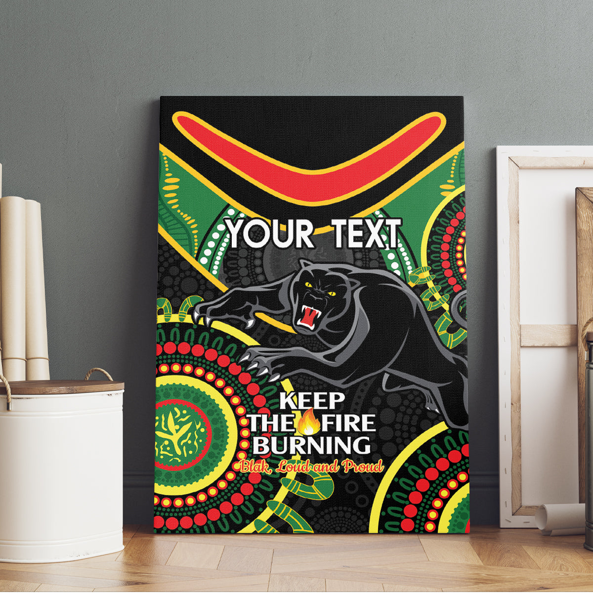 Custom NRL Panthers NAIDOC Week Canvas Wall Art Keep The Fire Burning Indigenous Art
