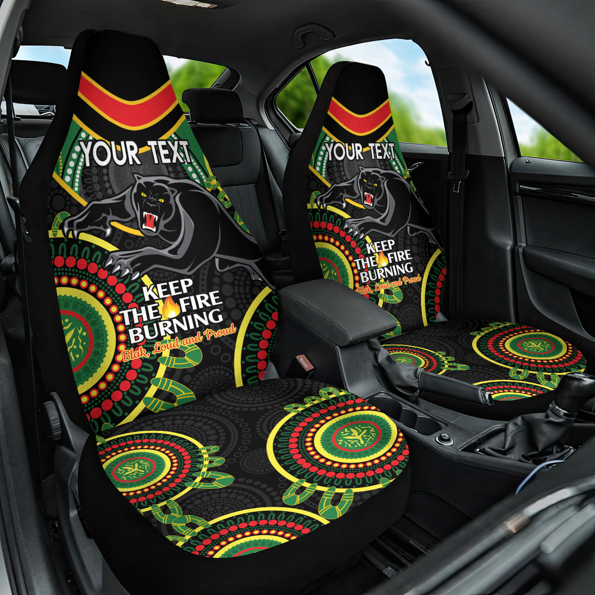 Custom NRL Panthers NAIDOC Week Car Seat Cover Keep The Fire Burning Indigenous Art