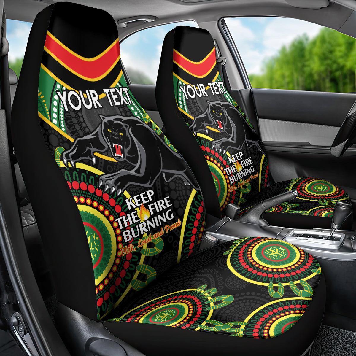 Custom NRL Panthers NAIDOC Week Car Seat Cover Keep The Fire Burning Indigenous Art