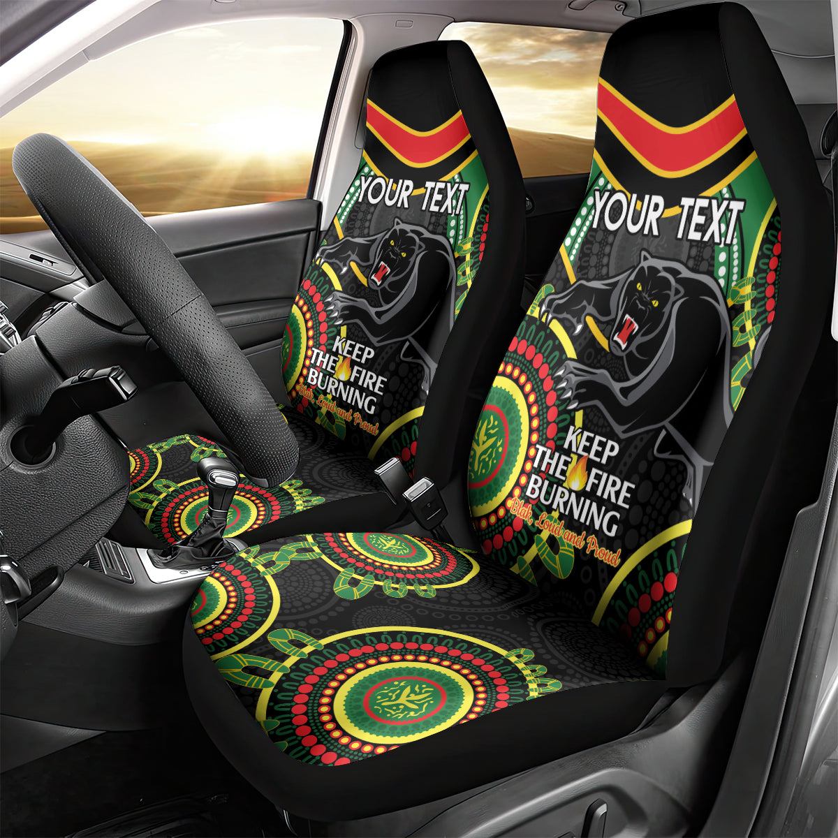 Custom NRL Panthers NAIDOC Week Car Seat Cover Keep The Fire Burning Indigenous Art
