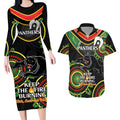 Custom NRL Panthers NAIDOC Week Couples Matching Long Sleeve Bodycon Dress and Hawaiian Shirt Keep The Fire Burning Indigenous Art