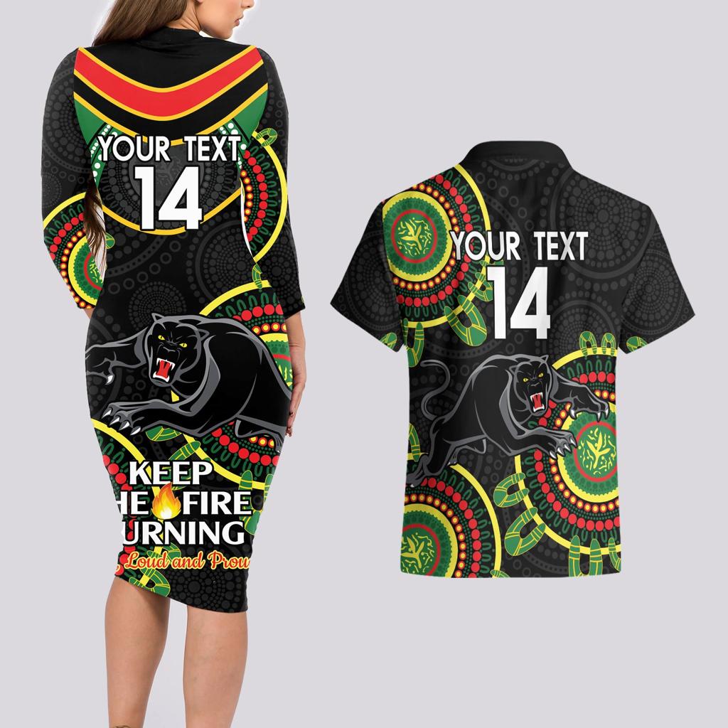 Custom NRL Panthers NAIDOC Week Couples Matching Long Sleeve Bodycon Dress and Hawaiian Shirt Keep The Fire Burning Indigenous Art