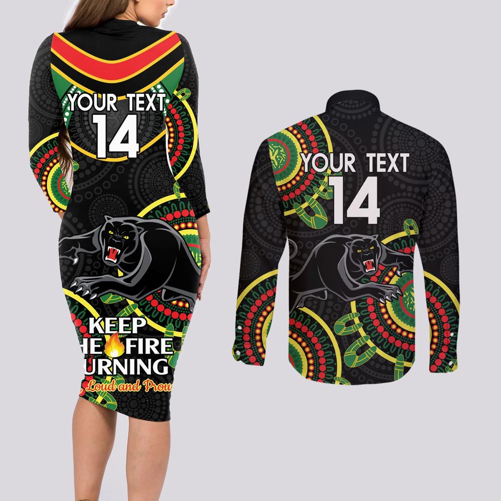 Custom NRL Panthers NAIDOC Week Couples Matching Long Sleeve Bodycon Dress and Long Sleeve Button Shirt Keep The Fire Burning Indigenous Art
