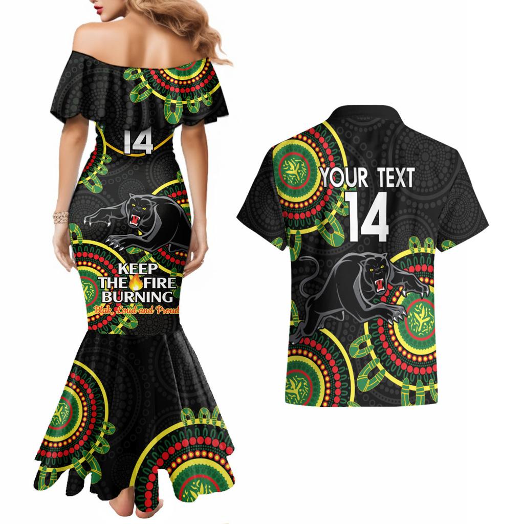 Custom NRL Panthers NAIDOC Week Couples Matching Mermaid Dress and Hawaiian Shirt Keep The Fire Burning Indigenous Art