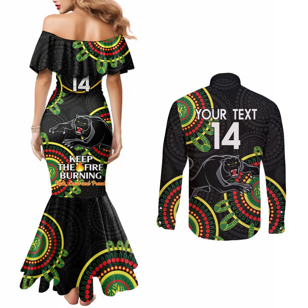Custom NRL Panthers NAIDOC Week Couples Matching Mermaid Dress and Long Sleeve Button Shirt Keep The Fire Burning Indigenous Art