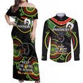 Custom NRL Panthers NAIDOC Week Couples Matching Off Shoulder Maxi Dress and Long Sleeve Button Shirt Keep The Fire Burning Indigenous Art