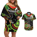Custom NRL Panthers NAIDOC Week Couples Matching Off Shoulder Short Dress and Hawaiian Shirt Keep The Fire Burning Indigenous Art