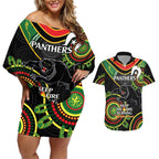 Custom NRL Panthers NAIDOC Week Couples Matching Off Shoulder Short Dress and Hawaiian Shirt Keep The Fire Burning Indigenous Art