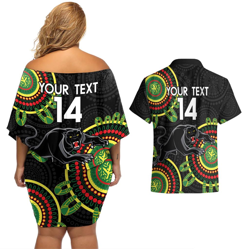 Custom NRL Panthers NAIDOC Week Couples Matching Off Shoulder Short Dress and Hawaiian Shirt Keep The Fire Burning Indigenous Art