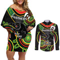 Custom NRL Panthers NAIDOC Week Couples Matching Off Shoulder Short Dress and Long Sleeve Button Shirt Keep The Fire Burning Indigenous Art