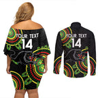 Custom NRL Panthers NAIDOC Week Couples Matching Off Shoulder Short Dress and Long Sleeve Button Shirt Keep The Fire Burning Indigenous Art