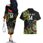 Custom NRL Panthers NAIDOC Week Couples Matching Off The Shoulder Long Sleeve Dress and Hawaiian Shirt Keep The Fire Burning Indigenous Art