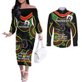 Custom NRL Panthers NAIDOC Week Couples Matching Off The Shoulder Long Sleeve Dress and Long Sleeve Button Shirt Keep The Fire Burning Indigenous Art