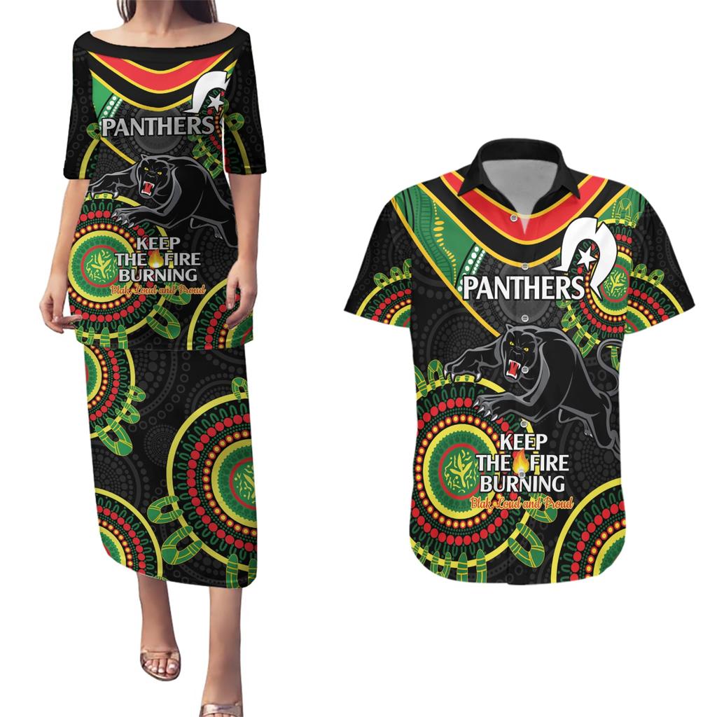 Custom NRL Panthers NAIDOC Week Couples Matching Puletasi and Hawaiian Shirt Keep The Fire Burning Indigenous Art