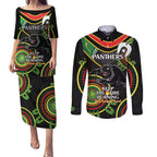 Custom NRL Panthers NAIDOC Week Couples Matching Puletasi and Long Sleeve Button Shirt Keep The Fire Burning Indigenous Art