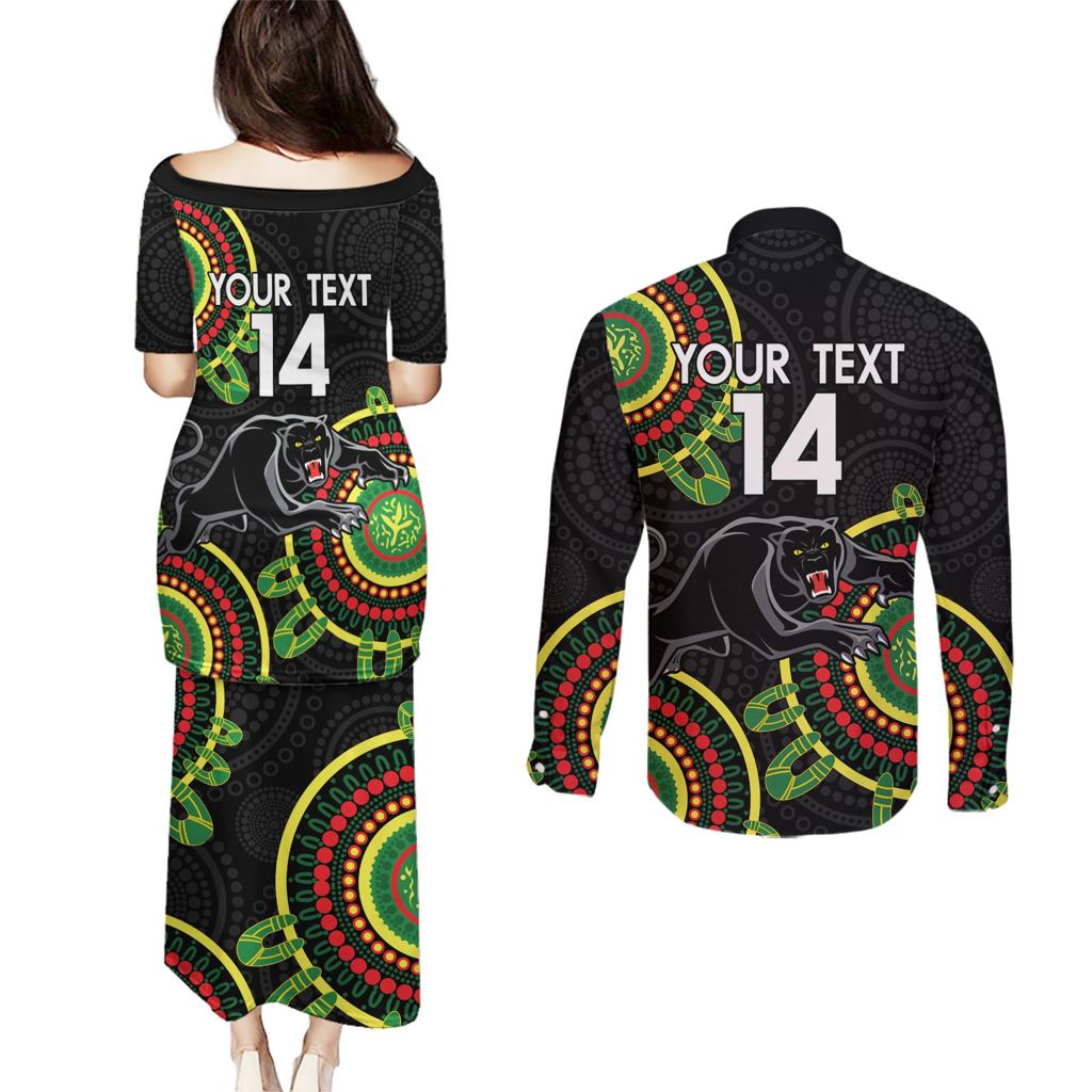 Custom NRL Panthers NAIDOC Week Couples Matching Puletasi and Long Sleeve Button Shirt Keep The Fire Burning Indigenous Art