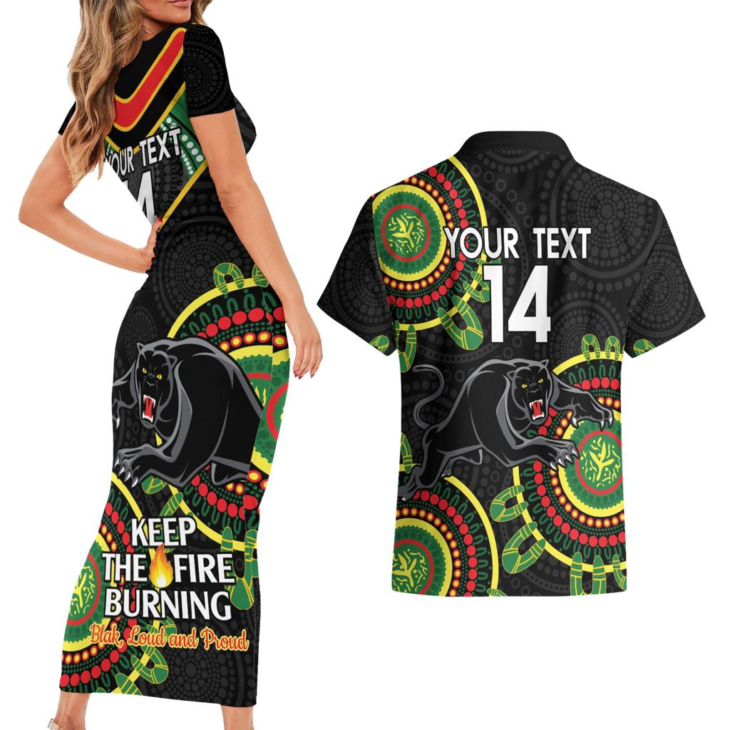 Custom NRL Panthers NAIDOC Week Couples Matching Short Sleeve Bodycon Dress and Hawaiian Shirt Keep The Fire Burning Indigenous Art