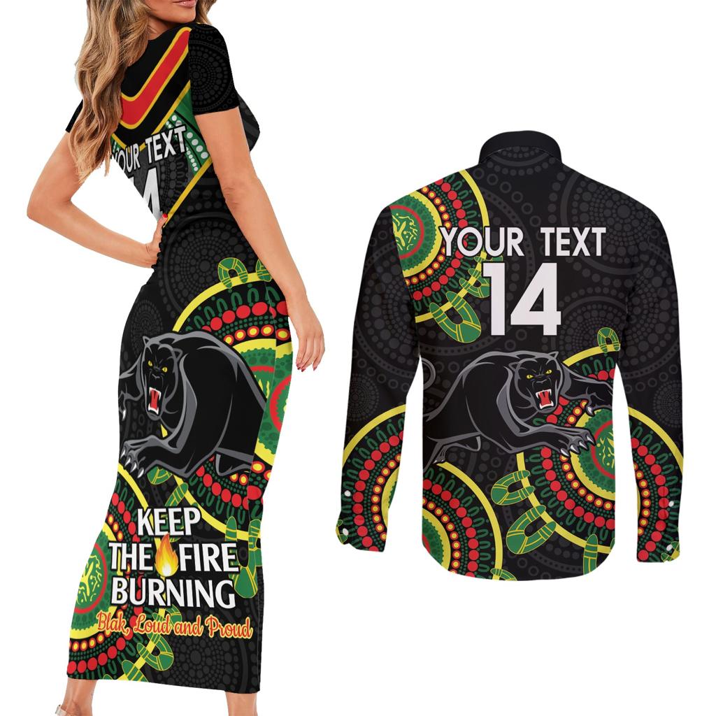 Custom NRL Panthers NAIDOC Week Couples Matching Short Sleeve Bodycon Dress and Long Sleeve Button Shirt Keep The Fire Burning Indigenous Art