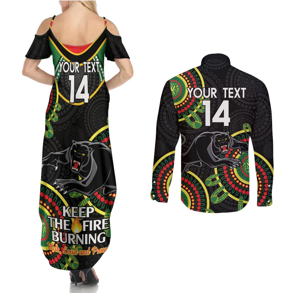 Custom NRL Panthers NAIDOC Week Couples Matching Summer Maxi Dress and Long Sleeve Button Shirt Keep The Fire Burning Indigenous Art