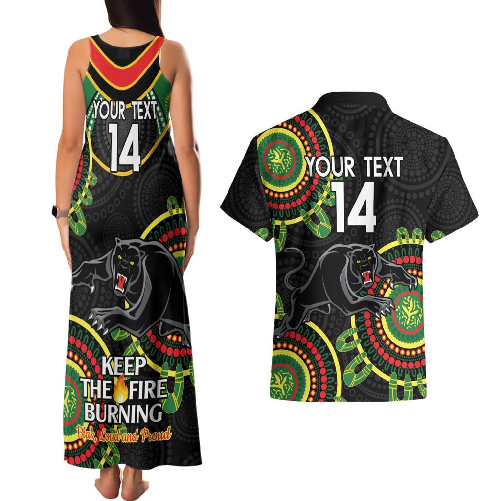 Custom NRL Panthers NAIDOC Week Couples Matching Tank Maxi Dress and Hawaiian Shirt Keep The Fire Burning Indigenous Art