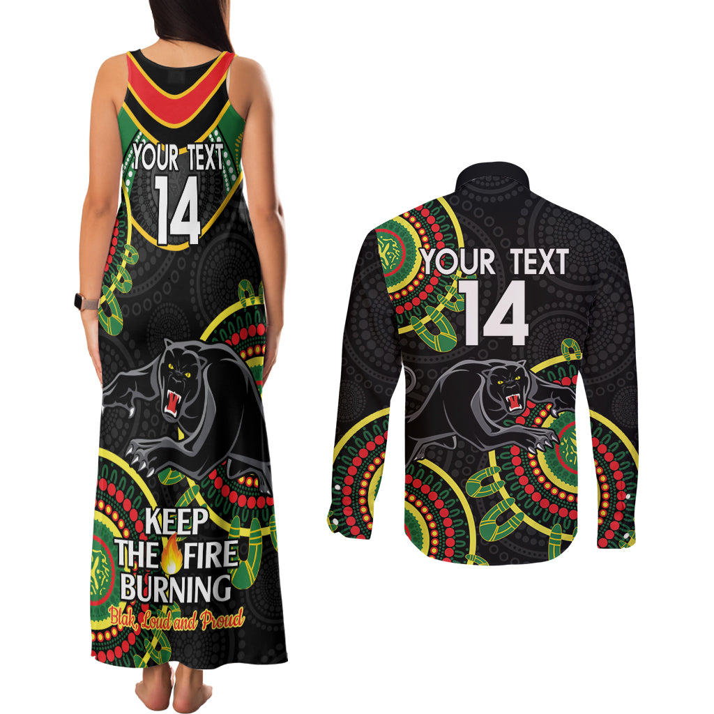 Custom NRL Panthers NAIDOC Week Couples Matching Tank Maxi Dress and Long Sleeve Button Shirt Keep The Fire Burning Indigenous Art