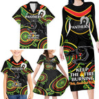 Custom NRL Panthers NAIDOC Week Family Matching Long Sleeve Bodycon Dress and Hawaiian Shirt Keep The Fire Burning Indigenous Art