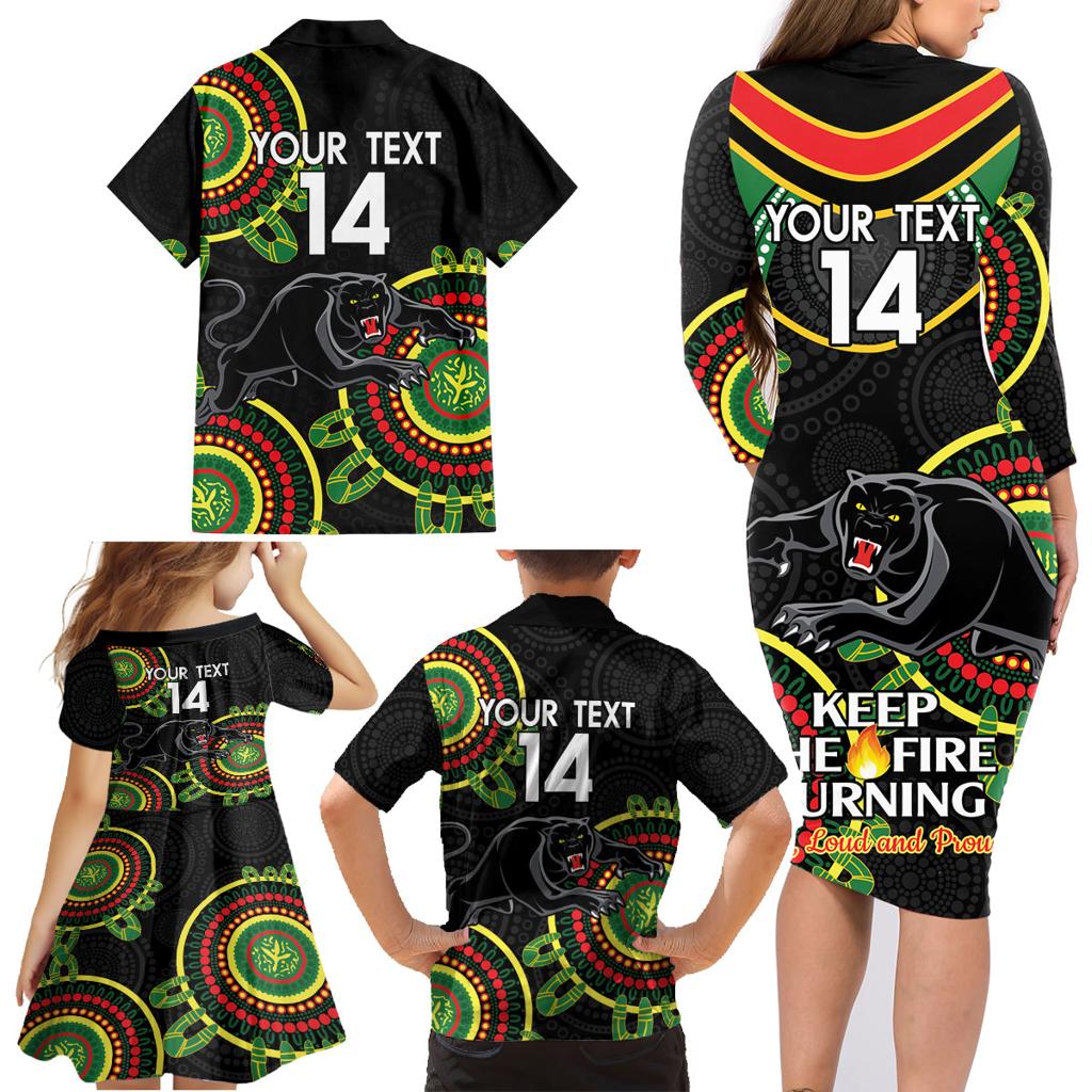 Custom NRL Panthers NAIDOC Week Family Matching Long Sleeve Bodycon Dress and Hawaiian Shirt Keep The Fire Burning Indigenous Art