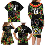 Custom NRL Panthers NAIDOC Week Family Matching Long Sleeve Bodycon Dress and Hawaiian Shirt Keep The Fire Burning Indigenous Art