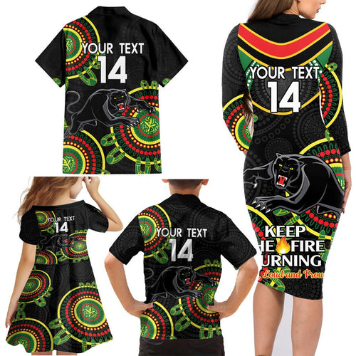 Custom NRL Panthers NAIDOC Week Family Matching Long Sleeve Bodycon Dress and Hawaiian Shirt Keep The Fire Burning Indigenous Art