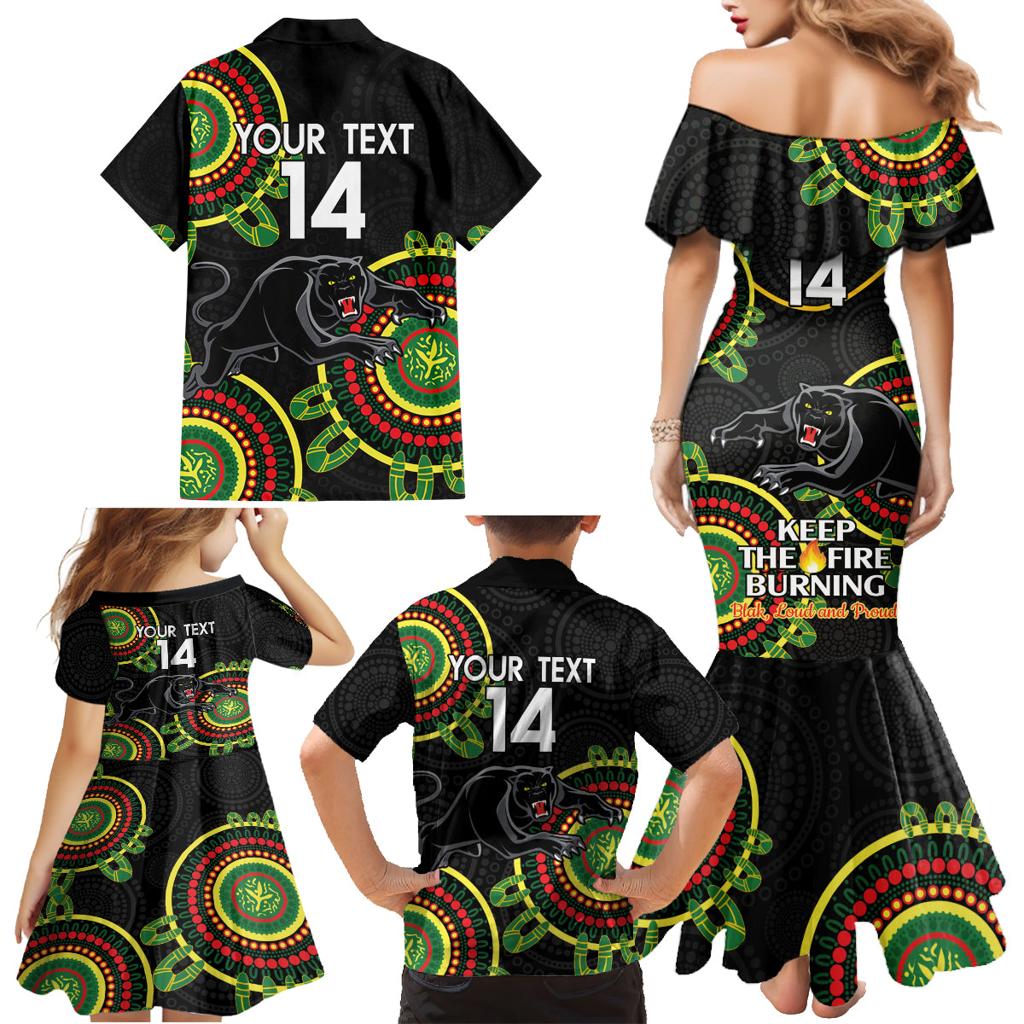 Custom NRL Panthers NAIDOC Week Family Matching Mermaid Dress and Hawaiian Shirt Keep The Fire Burning Indigenous Art