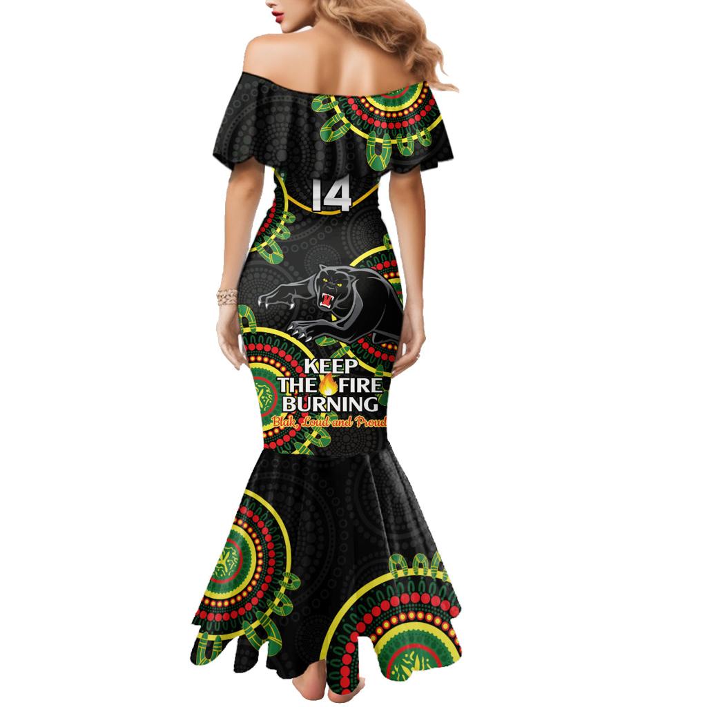 Custom NRL Panthers NAIDOC Week Family Matching Mermaid Dress and Hawaiian Shirt Keep The Fire Burning Indigenous Art