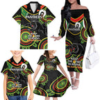 Custom NRL Panthers NAIDOC Week Family Matching Off The Shoulder Long Sleeve Dress and Hawaiian Shirt Keep The Fire Burning Indigenous Art