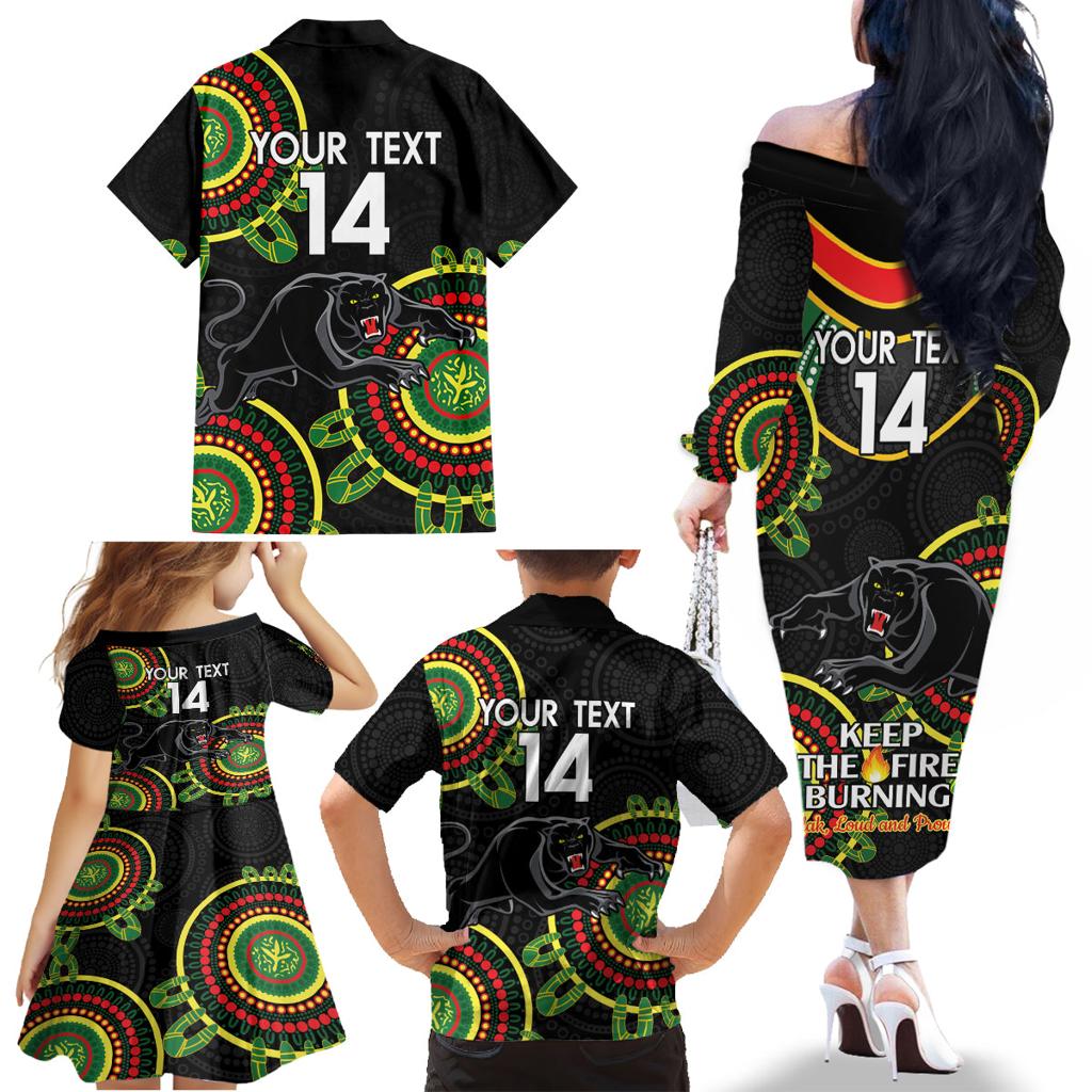 Custom NRL Panthers NAIDOC Week Family Matching Off The Shoulder Long Sleeve Dress and Hawaiian Shirt Keep The Fire Burning Indigenous Art