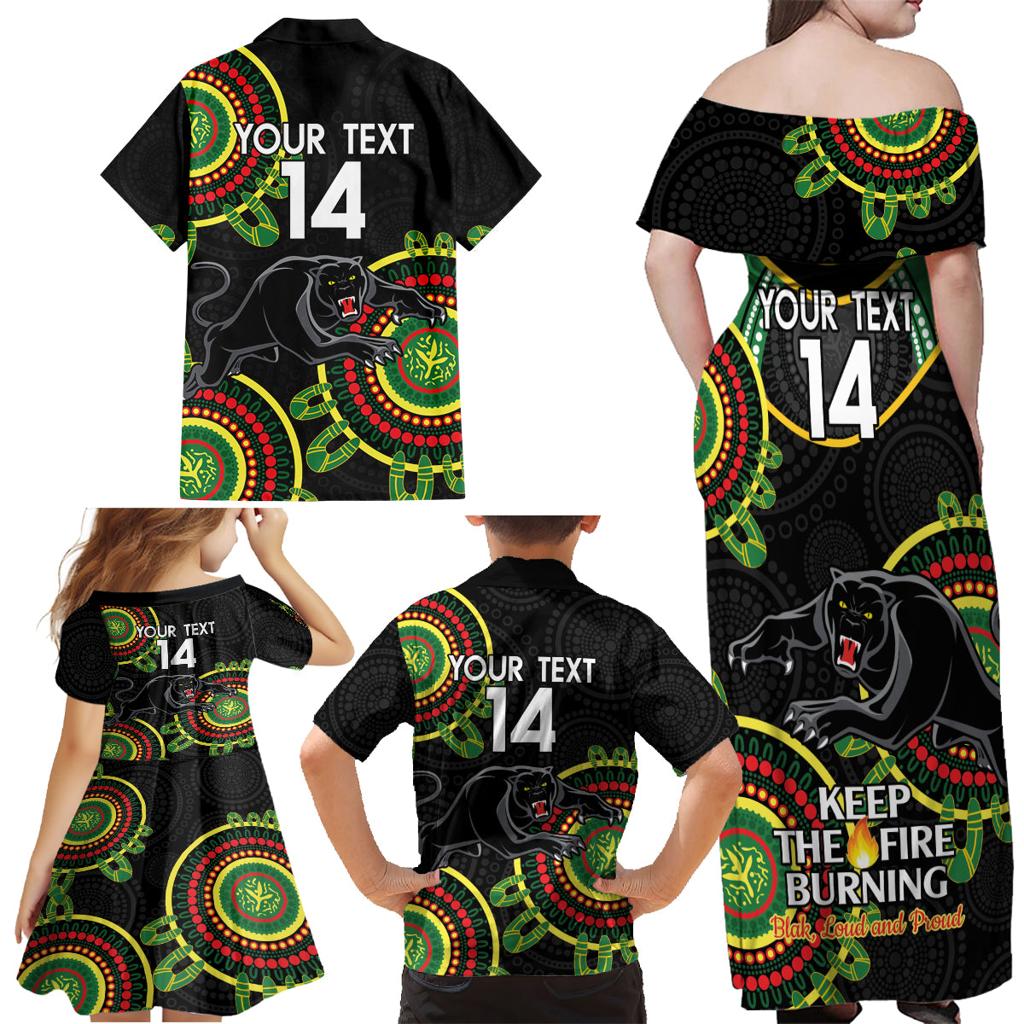 Custom NRL Panthers NAIDOC Week Family Matching Off Shoulder Maxi Dress and Hawaiian Shirt Keep The Fire Burning Indigenous Art