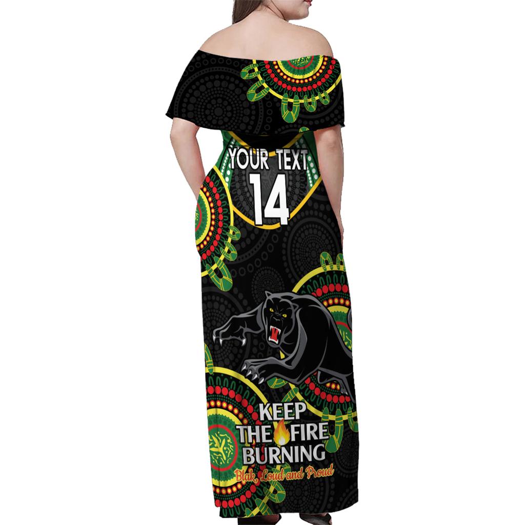 Custom NRL Panthers NAIDOC Week Family Matching Off Shoulder Maxi Dress and Hawaiian Shirt Keep The Fire Burning Indigenous Art