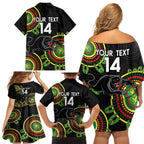 Custom NRL Panthers NAIDOC Week Family Matching Off Shoulder Short Dress and Hawaiian Shirt Keep The Fire Burning Indigenous Art